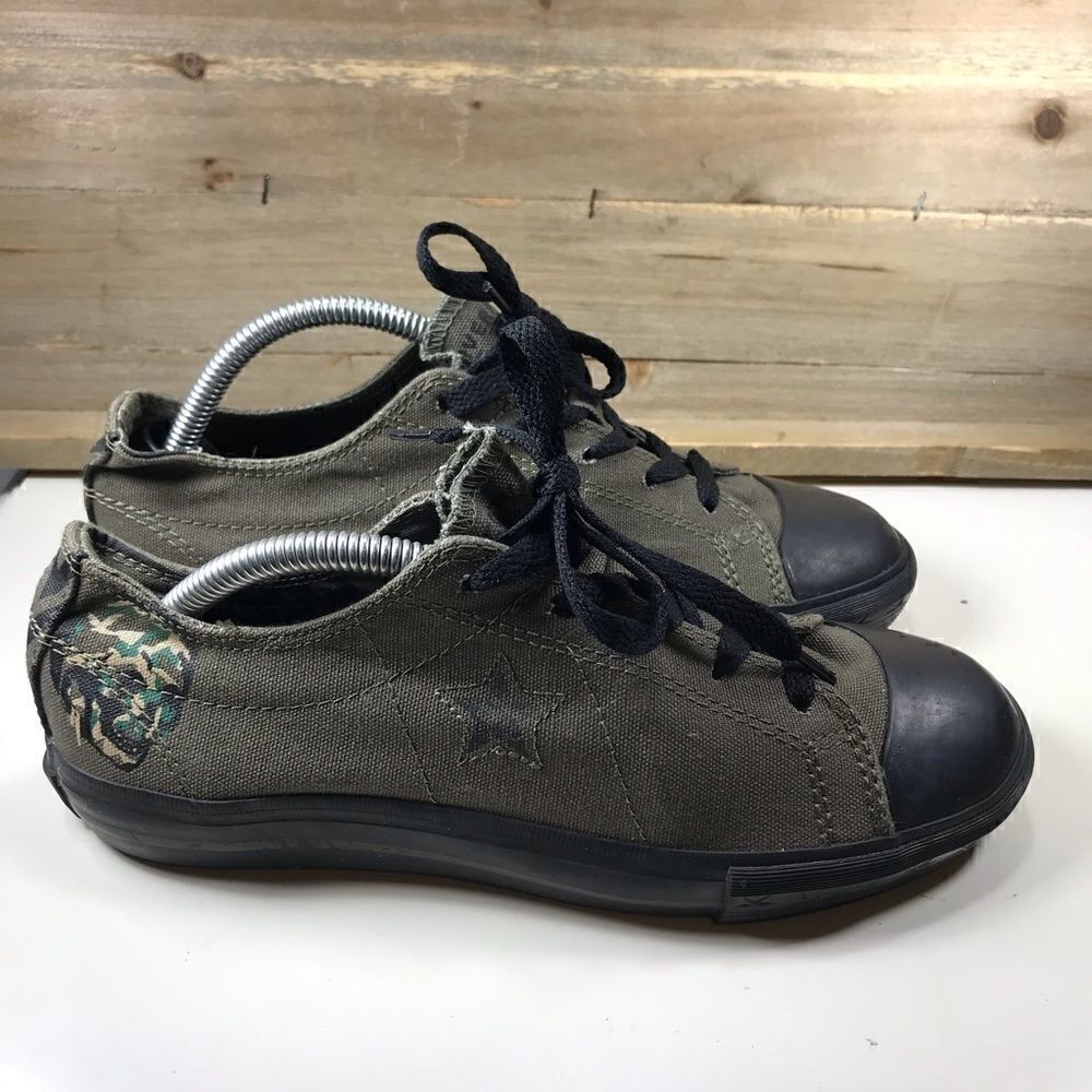 ✅Converse One-Star Camo Skull Arm Green Sneakers